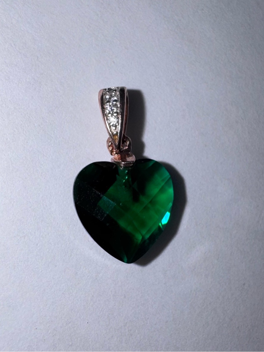 925 Sterling Silver Emerald Green Crystal Heart Pave Bail Pendant